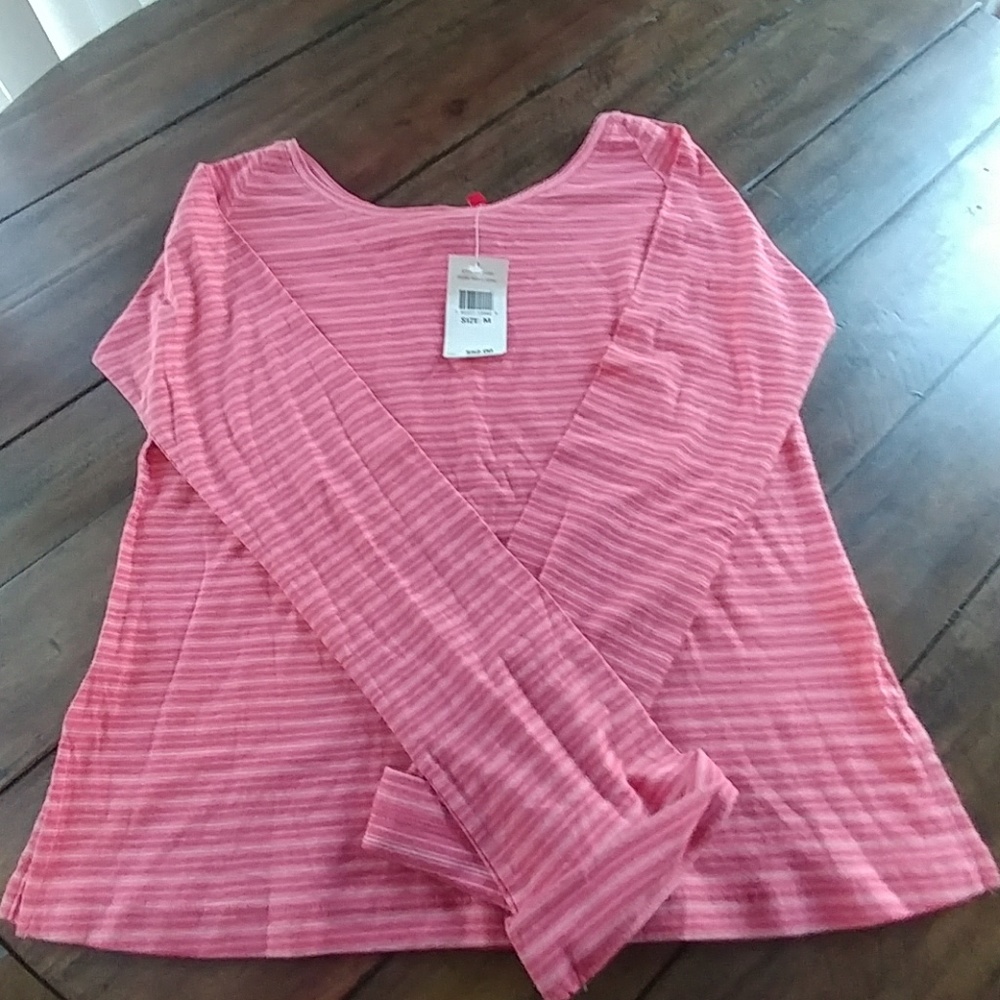 Anne Klein coral striped top Sz M NWT